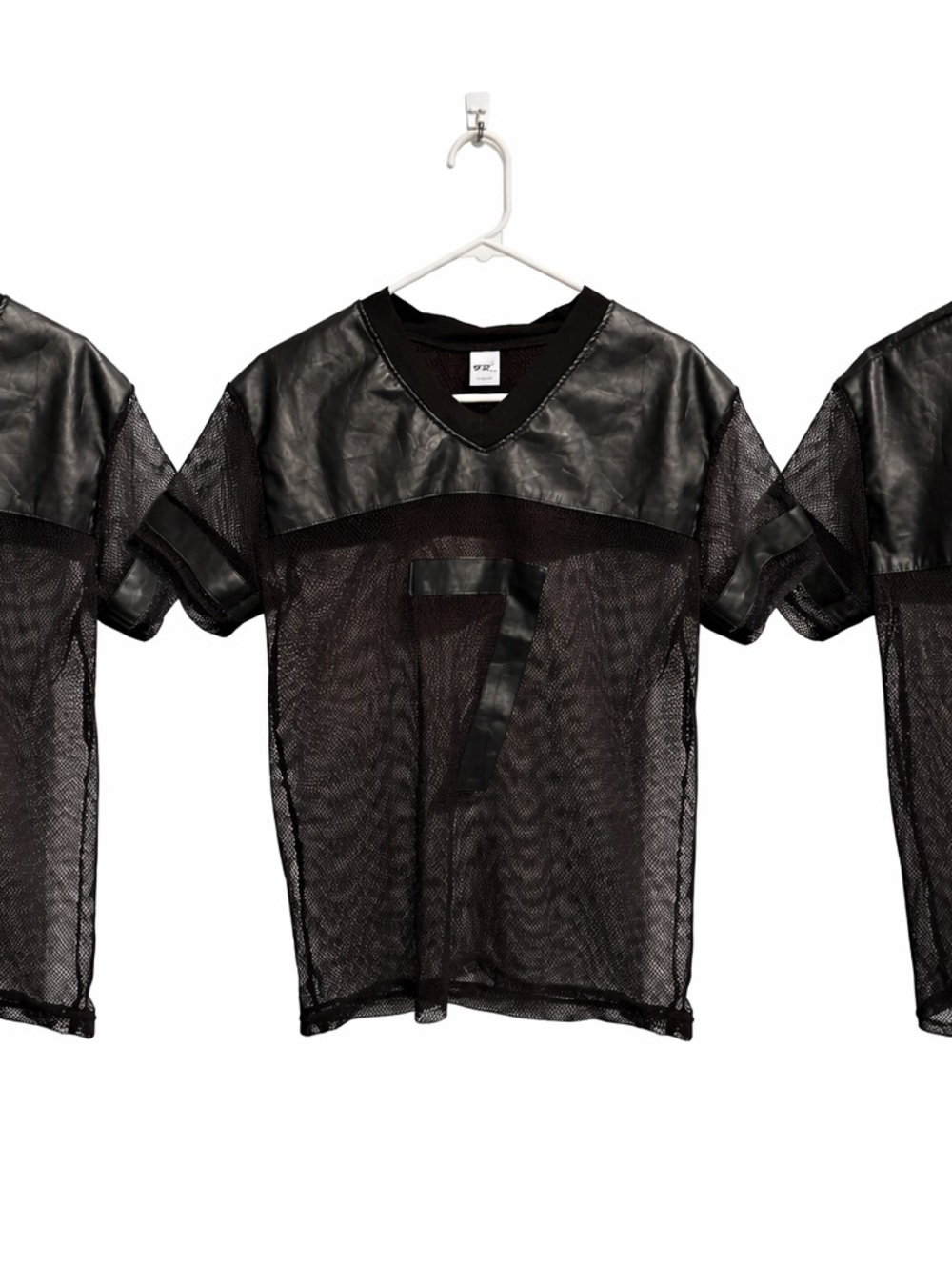 Men's Black Mesh Football Jersey with Faux-Leather Accents